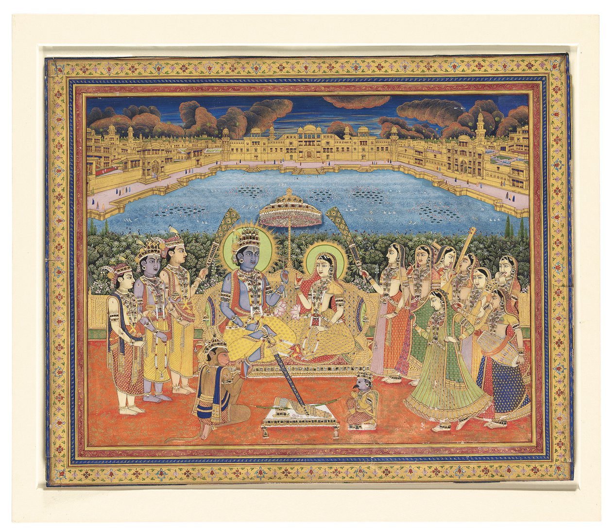 Maalaus Ramasta ja Sitasta, Intia, Jaipur, n. 1800 tekijältä Indian School