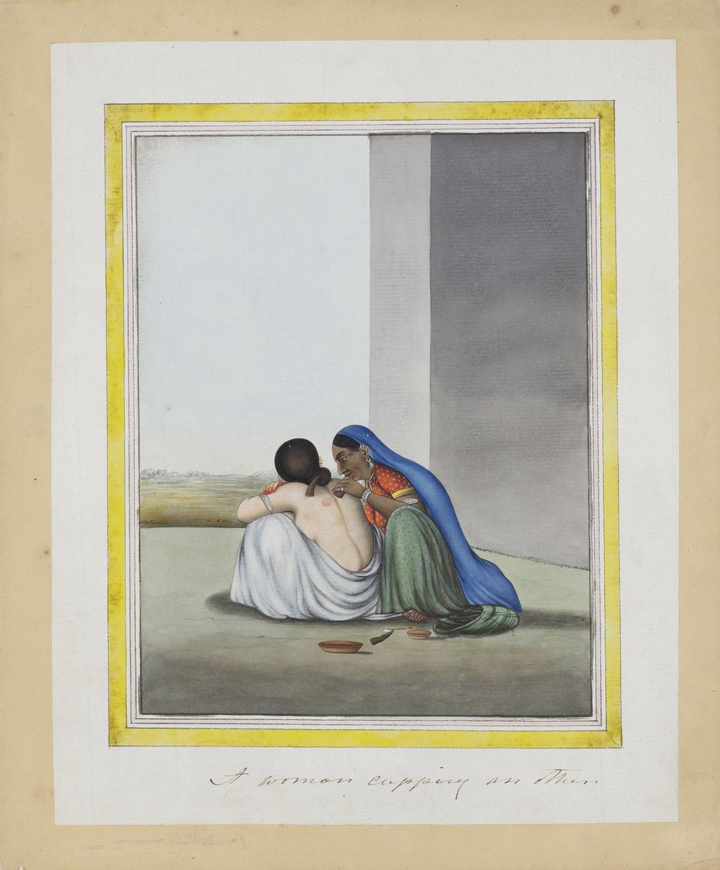 Nainen kuppaa toista, n. 1815 (läpinäkymätön wc paperilla) tekijältä Indian School