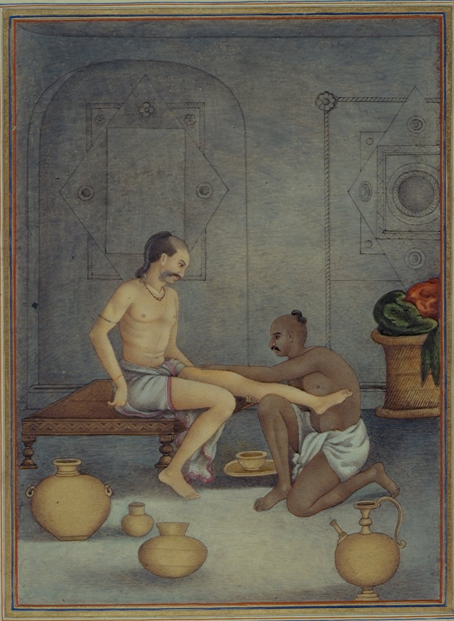 Lisää 27255 fol.208v Mies Ghulam-palvelijansa kanssa, eversti James Skinnerin (1778-1841) kokoamasta Tashrih al-aqvamista 1825 (guassi paperilla) tekijältä Indian School