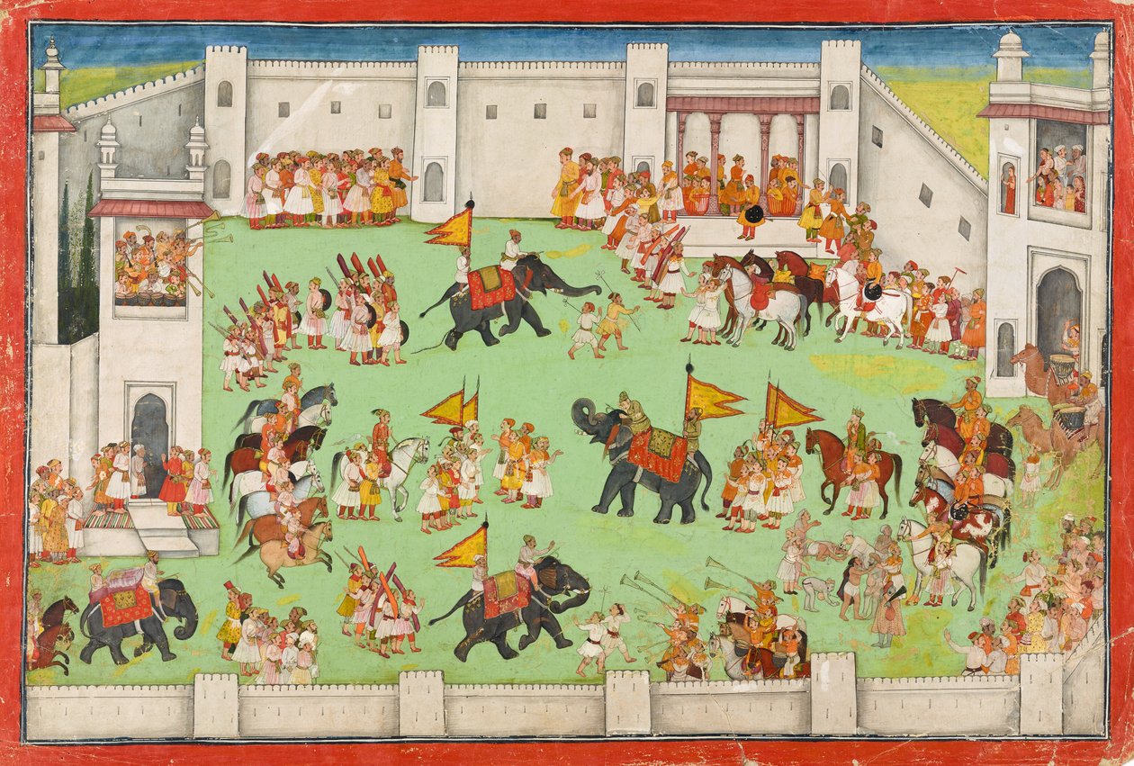 Sulhanen saapuminen palatsiin, folio Ramayanasta, n. 1640-1650 tekijältä Indian School