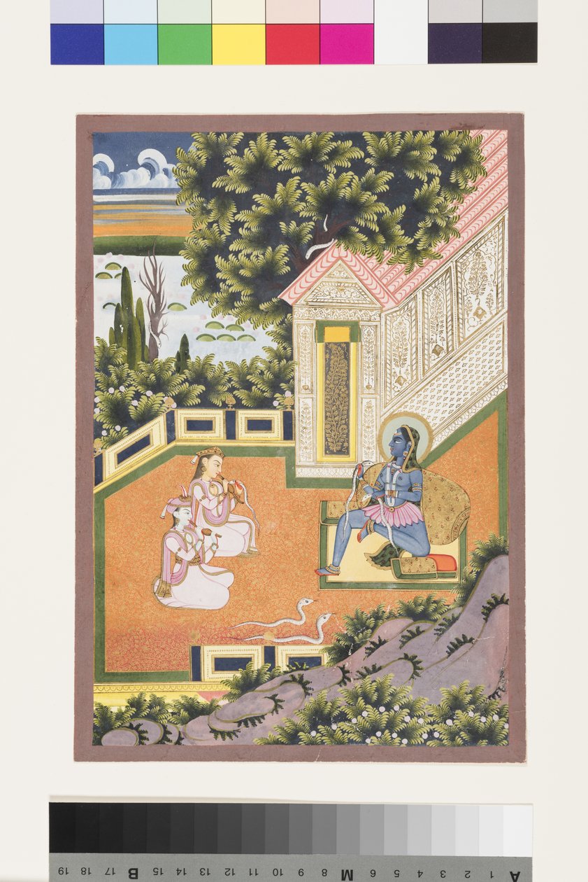 Asavari Ragini of Sri, n. 1850 (läpinäkymätön wc ja kultaa paperilla) tekijältä Indian School