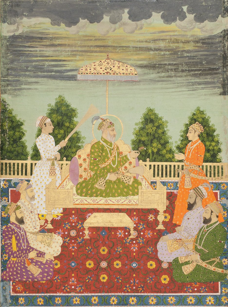 Bahadur Shah neljän poikansa ja pojanpoikansa kanssa, n. 1710 tekijältä Indian School