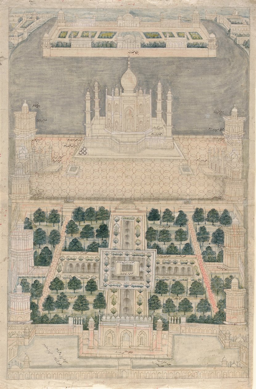 Lintuperspektiivistä Taj Mahalista Agrassa, 1790-1810 tekijältä Indian School