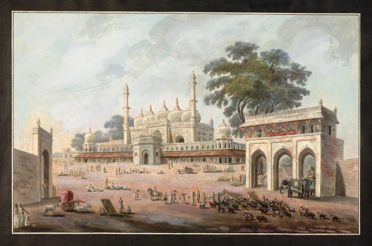 Chandni Chowkin ja Munny Begumin moskeija, Murshidabad, n. 1795 (akvarelli paperille) tekijältä Indian School