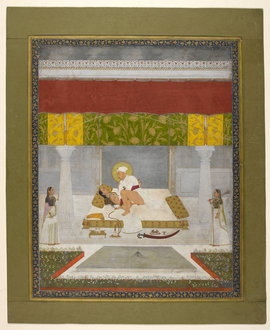 Chitarman II (Kalyan Das), Muhammad Shah rakastelemassa, noin 1735 (guassi paperille). tekijältä Indian School