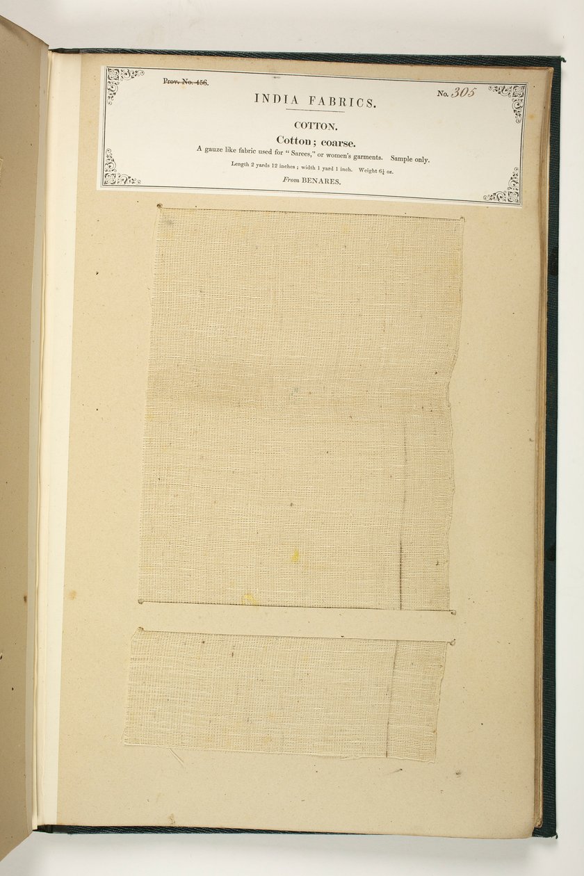 Coarse Cotton, Benares, kokoelmasta The Collection of the Textile Manufacturers of India, kirjoittanut John Forbes Watson, julkaistu vuonna 1866 tekijältä Indian School