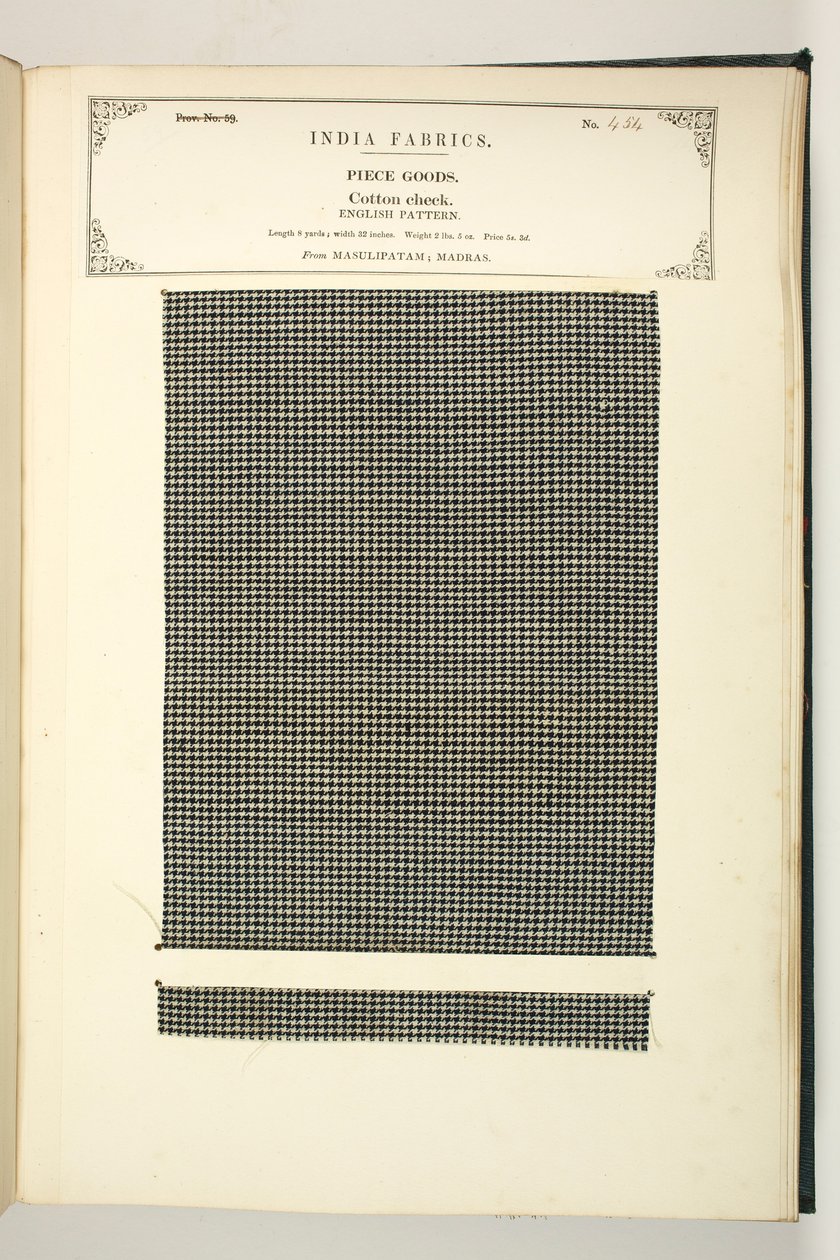 Cotton Check, Masulipatam, Madras, Piece Goods, The Collection of the Textile Manufacturers of Indian, kirjoittanut John Forbes Watson, julkaistu vuonna 1866 tekijältä Indian School