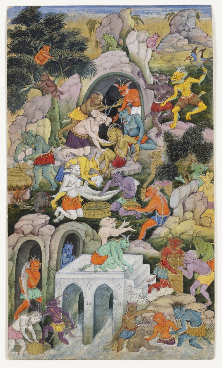 Demonit villissä maisemassa, n. 1600 (läpinäkymätön wc ja kultaa paperilla) tekijältä Indian School