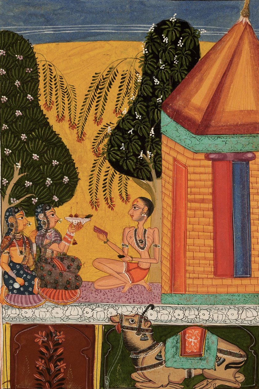 Devgandharati Ragini, n. 1665 (läpinäkymätön wc, kiille ja kulta paperilla) tekijältä Indian School