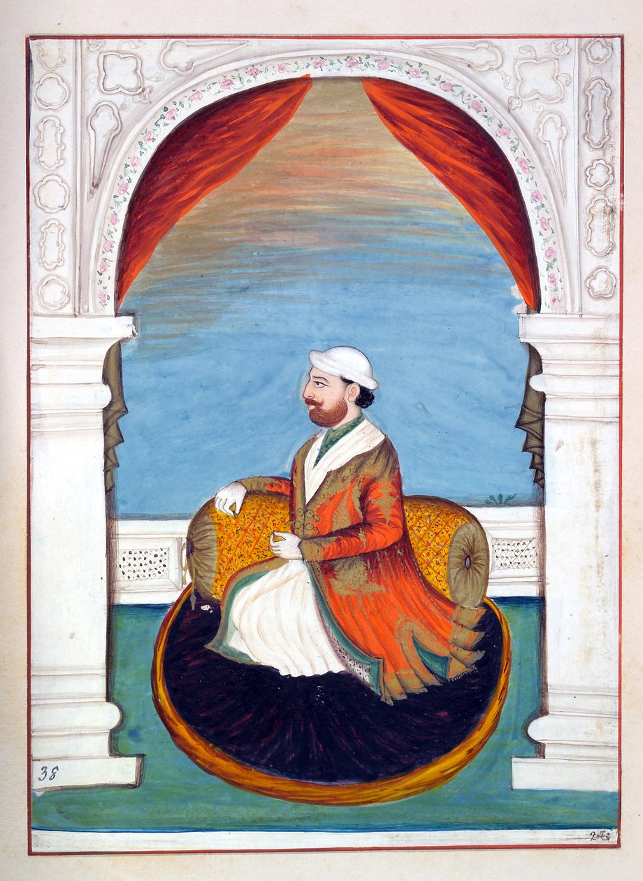 Dewan Kidr Nath, kirjasta The Kingdom of the Punjab, its Rulers and Chiefs, osa II, 30 akvarellitutkimuksen osio tuntemattomalta intialaiselta taiteilijalta, n. 1840 (wc paperilla) tekijältä Indian School