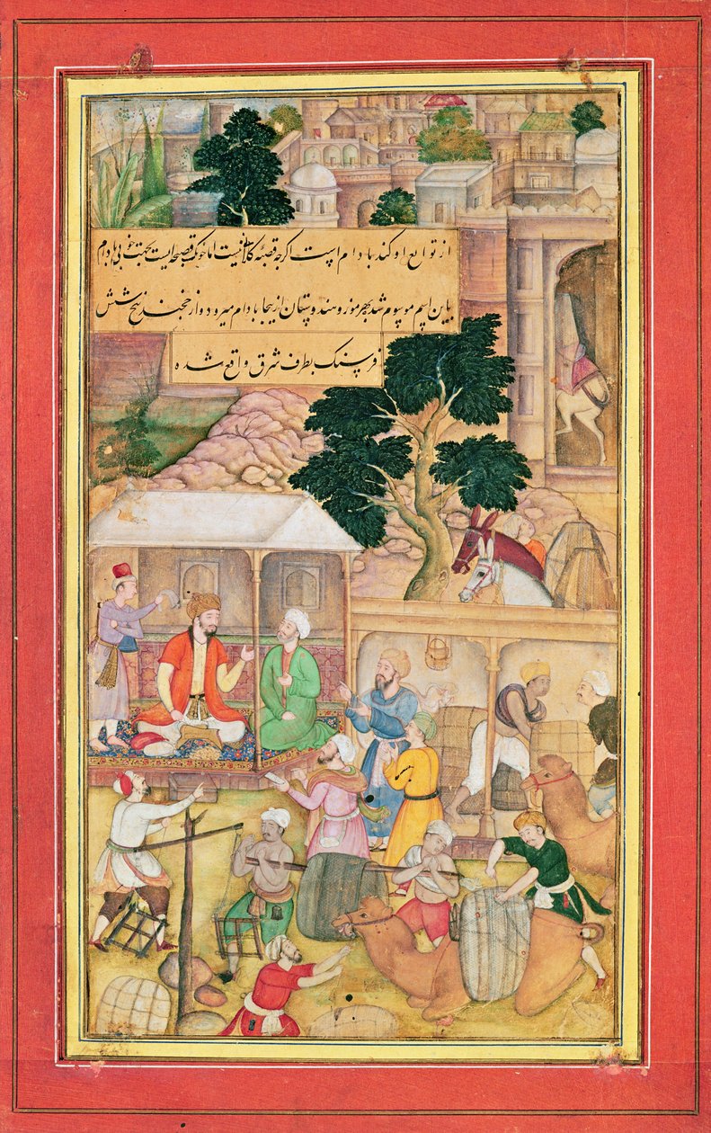 Keisari Babur (r.1526-30) keskustelussa vanhan miehen kanssa, 1400-1600-luku tekijältä Indian School