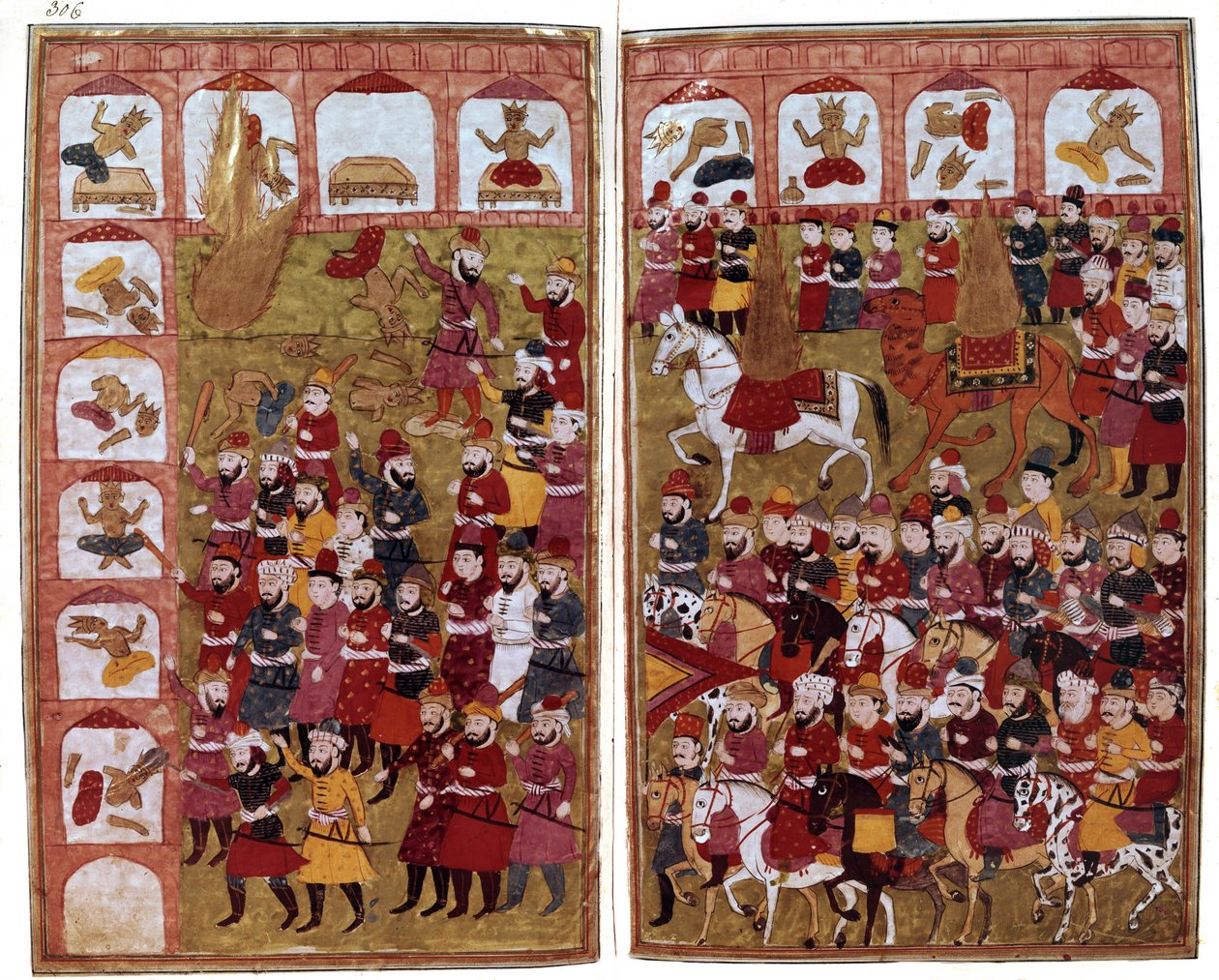 Profeetta Muhammedin tulo Kaabaan Mekassa vuonna 630, kuvitus "Hamla-i-Haydarista", kirjoittanut Mirza Muhammad Rafi" Bazil, 1808 tekijältä Indian School