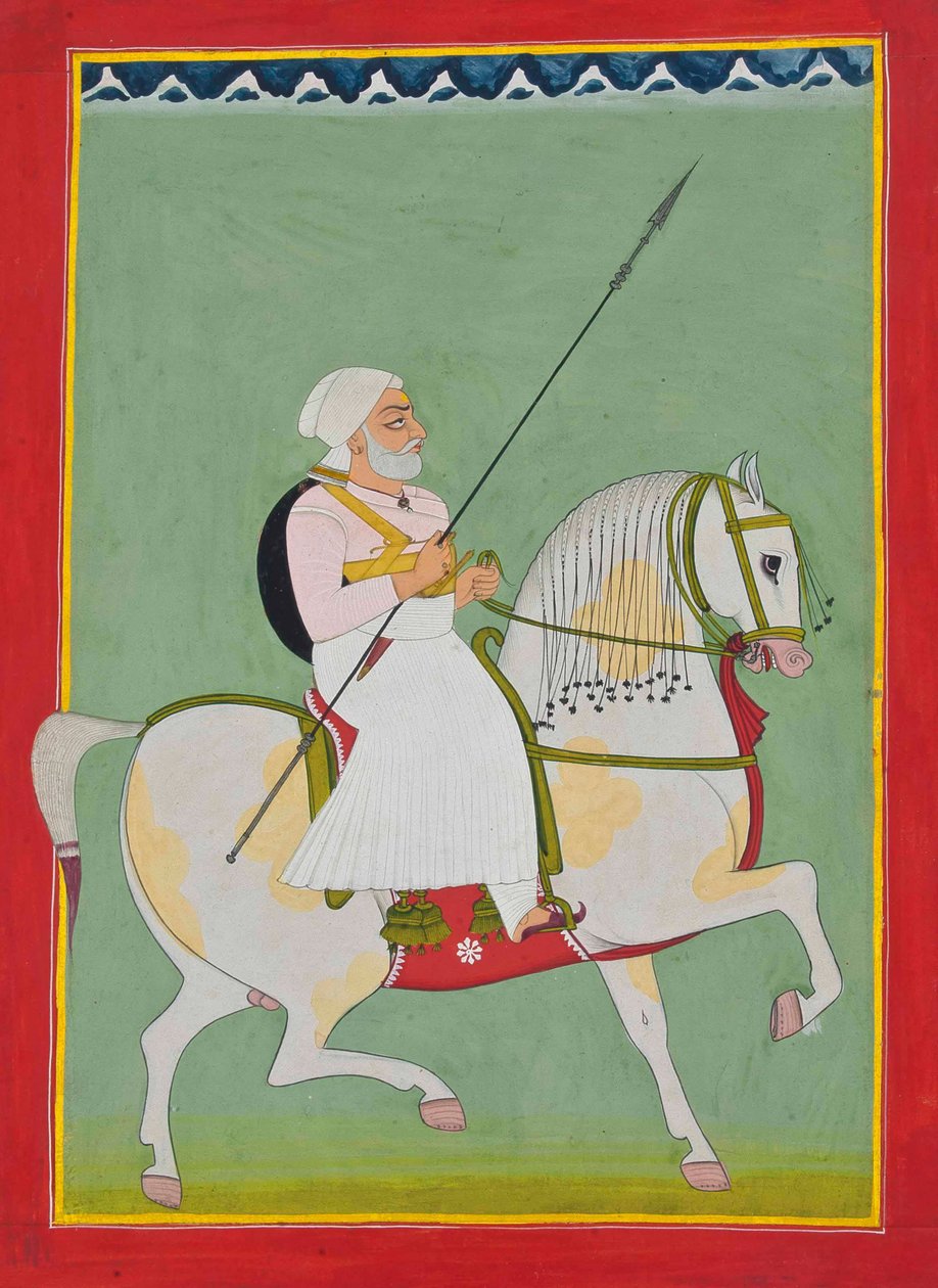 Durgadas Rathoren ratsastusmuotokuva, noin 1800 tekijältä Indian School