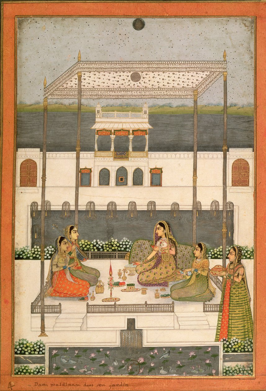 Iltajuhlat Mughal-palatsin puutarhassa, Lucknow tai Murshidabad, Länsi-Bengal, 1760 tekijältä Indian School