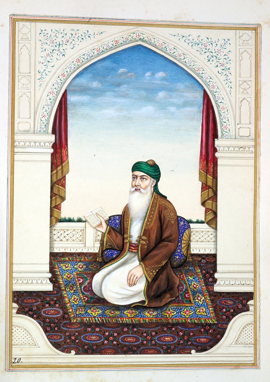 Fakir Syad Nur-o-Deen, Punjabin kuningaskunta, sen hallitsijat ja päälliköt, osa I, 27 akvarellitutkimuksen osio tuntemattomalta intialaiselta taiteilijalta, n. 1840 (wc paperilla) tekijältä Indian School
