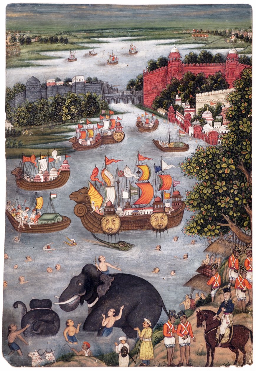 Festivities on a River, n. 1825 (läpinäkymätön wc paperilla) tekijältä Indian School