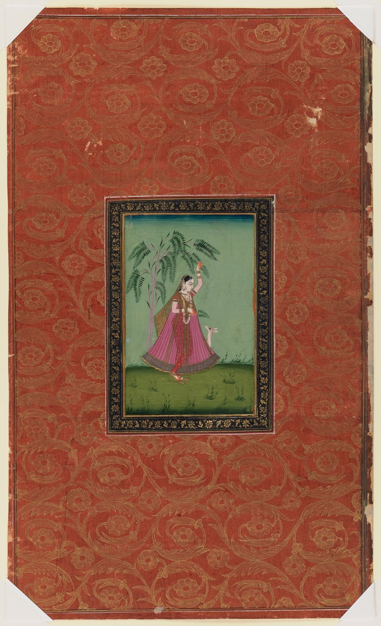 Tyttö peuran kanssa, 1875-1900 (läpinäkymätön wc ja kultaa paperilla) tekijältä Indian School