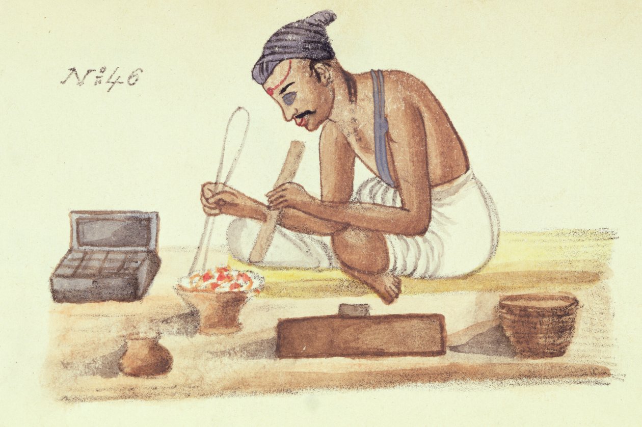 Goldsmith, Venkata Ramasvanin "A Digest of the different Castes of India", julkaisi Madras 1837 (väri litho) tekijältä Indian School