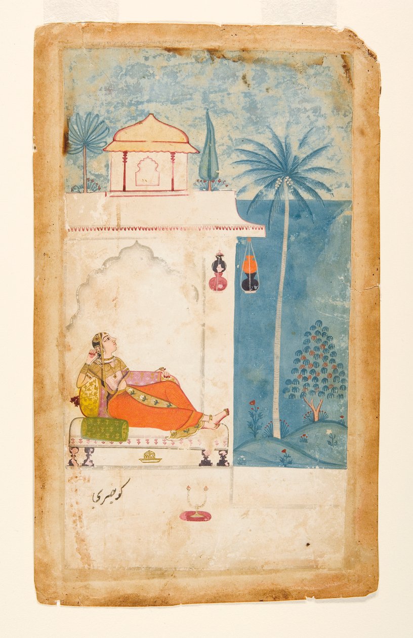 Gurjari Ragini, Megh, C.140 (Opikue Vasi & Gold on Paper) tekijältä Indian School