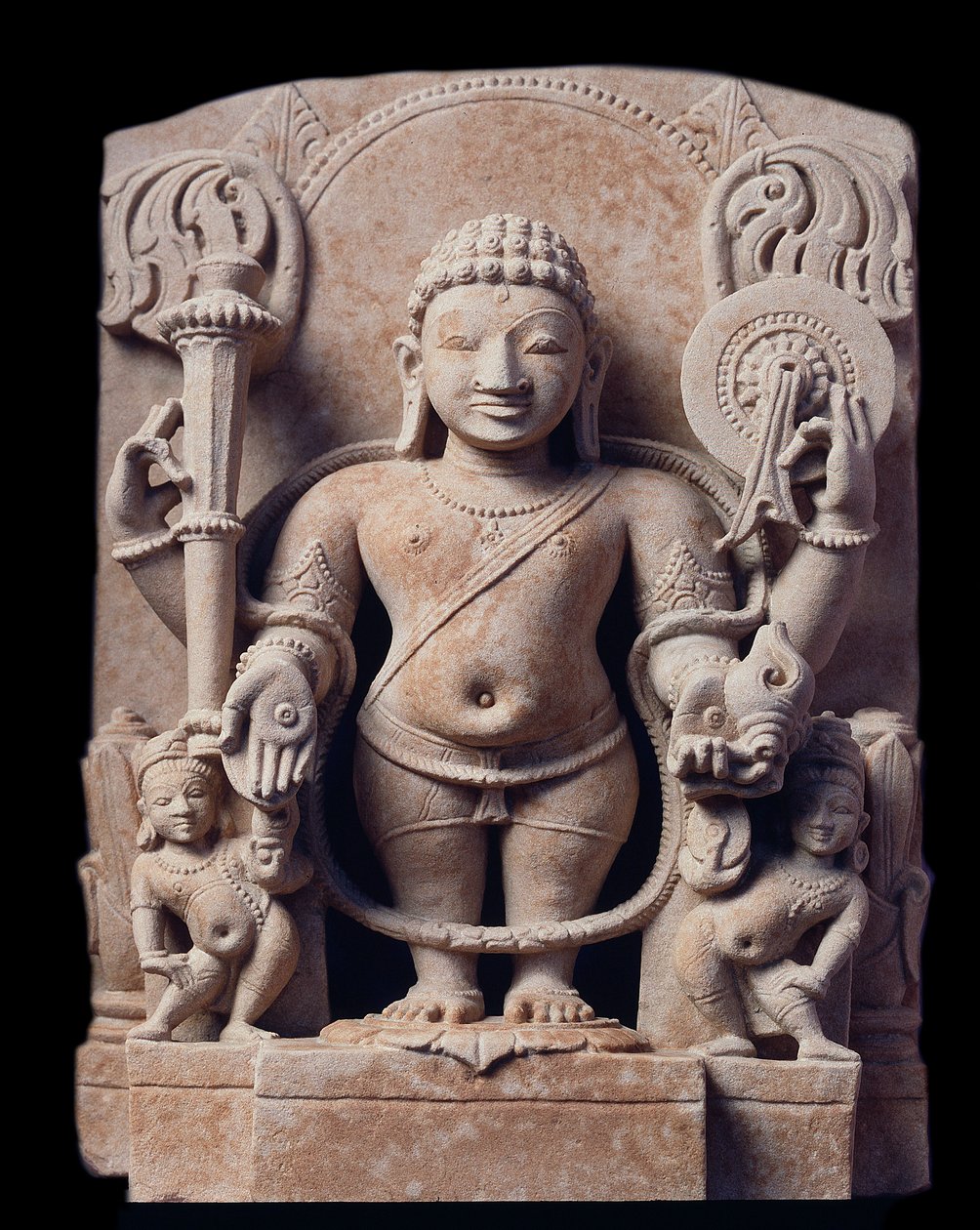 Hindulaisuus: "" Vishnun esitys"" (Vishnu) - Gres-veistos (hiekkakiviveistos), Mathura-koulu, Kouchanin valtakunta tekijältä Indian School
