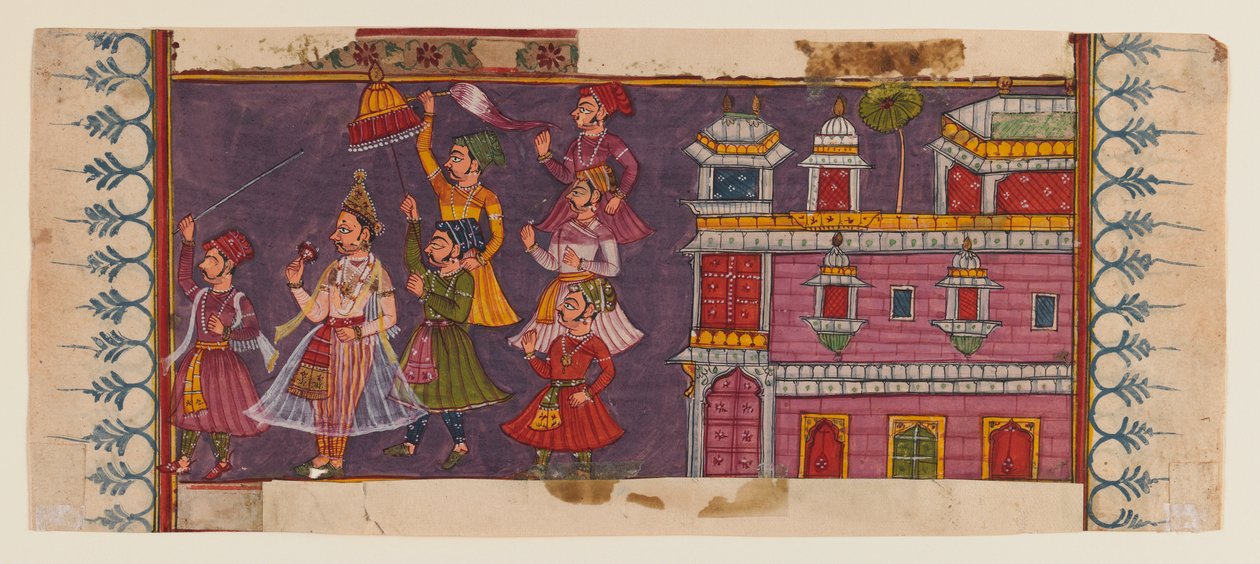 Pyhät ja hovimiehet kokoontuvat ennen prinssiä (läpinäkymätön wc ja kulta paperilla) (katso versio 406510) tekijältä Indian School