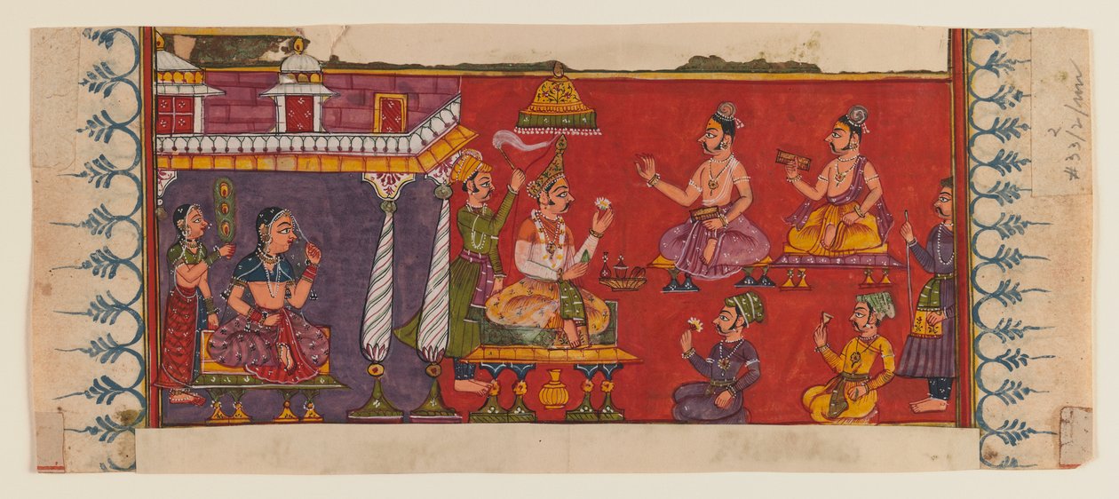 Pyhät ja hovimiehet kokoontuvat ennen prinssiä (läpinäkymätön wc ja kulta paperilla) (katso 406509 rekto) tekijältä Indian School