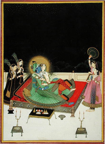 Sisään. 67.23 Radha ja Krishna ihailevat itseään peilissä, n. 1800 (vellum) tekijältä Indian School