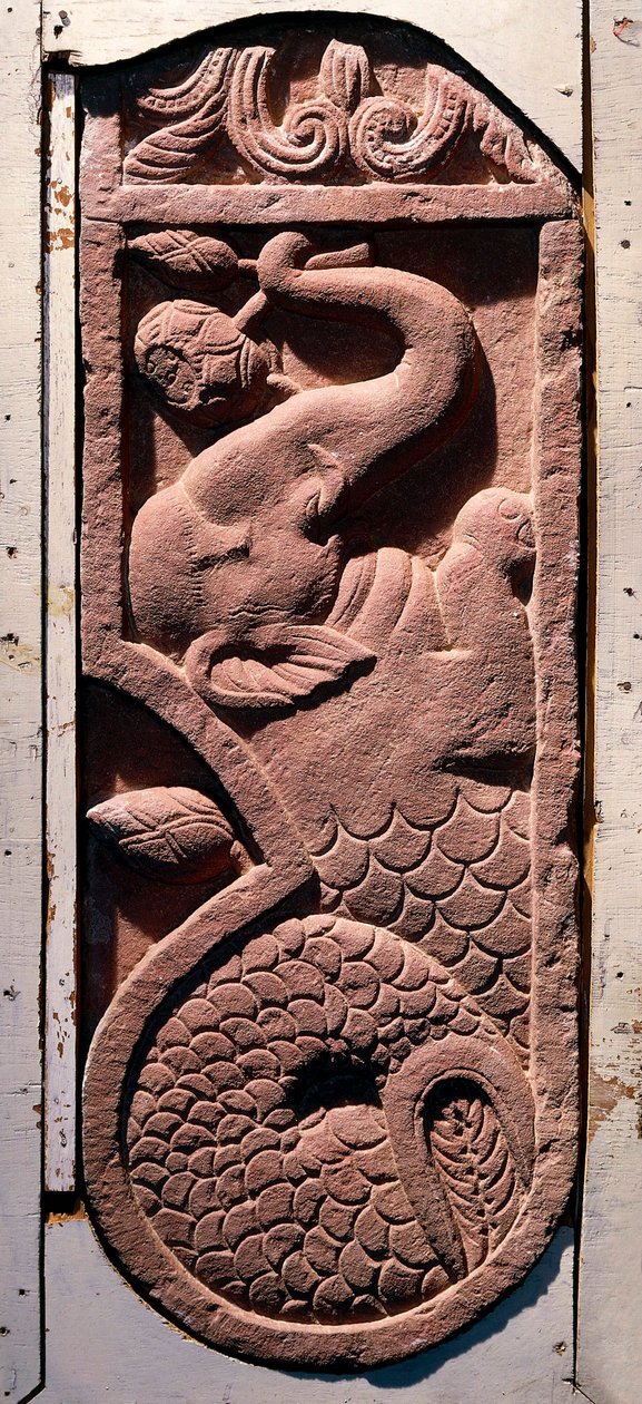 Intialainen taide: "" A Fish Tail Elephant"" -kausi Kouchane (Kushan tai Kouchan) Sonkhista, Mathurasta. 1. vuosisadalla jKr. Mathura, arkeologinen museo tekijältä Indian School