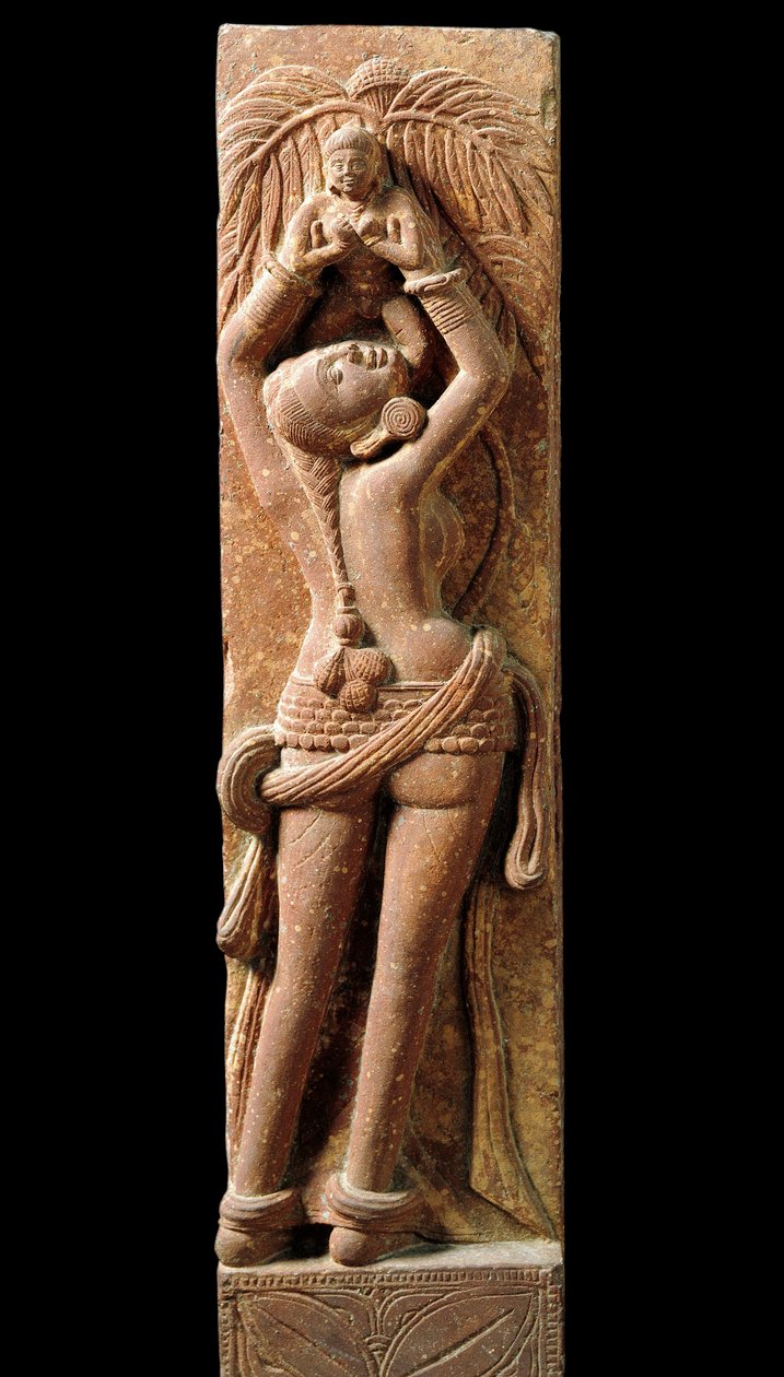 Intialainen taide: helpotussukat, jotka edustavat äitiä ja hänen lastaan. Kausi Kouchane (Kouchan tai Kushan) 1. vuosisata - New Delhi, kansallismuseo tekijältä Indian School