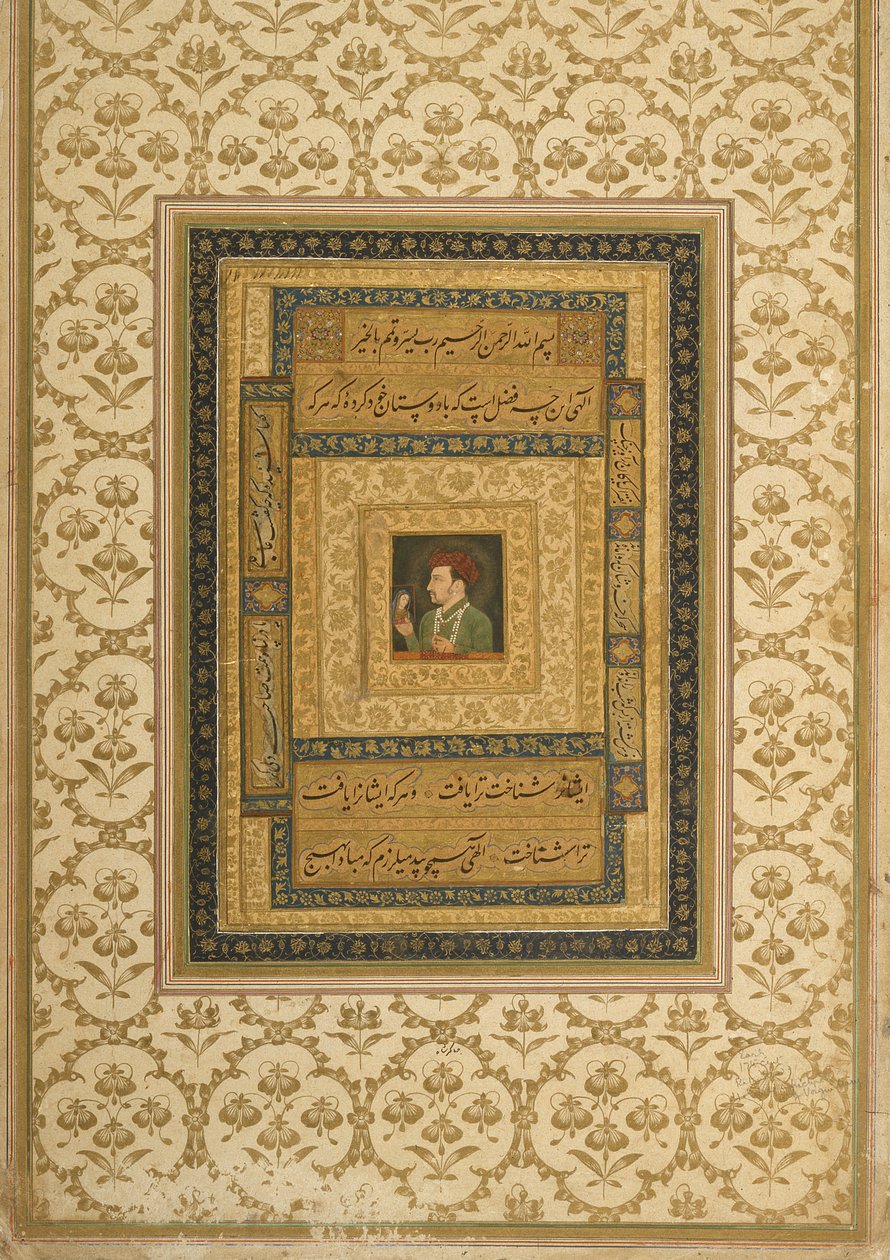Jahangir pitelee Madonnan kuvaa, kirjoitettu persiaksi: Jahangir Shah, Moghul, 1620 tekijältä Indian School