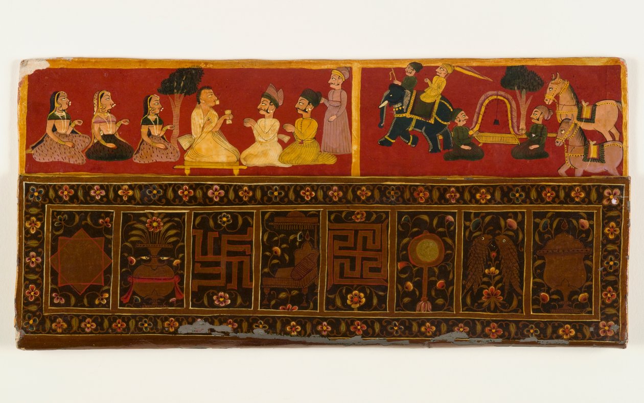 Jain Book Cover (läpinäkymätön wc ja metallipigmentti paperilla lakalla) (katso recto 423290) tekijältä Indian School