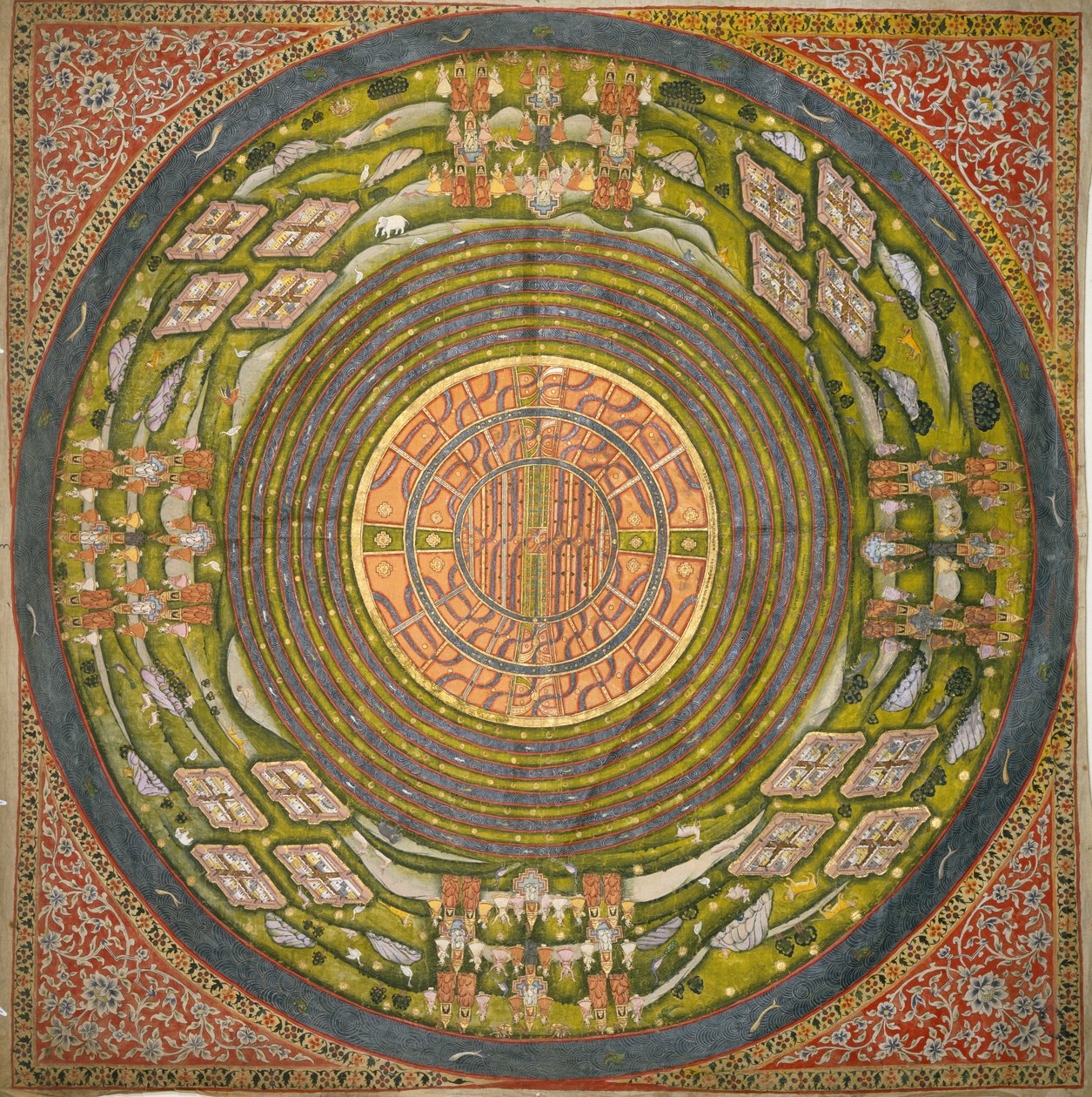 Jain-kaavio universumista (Jambudvipa) (guassi puuvillakankaalla) tekijältä Indian School