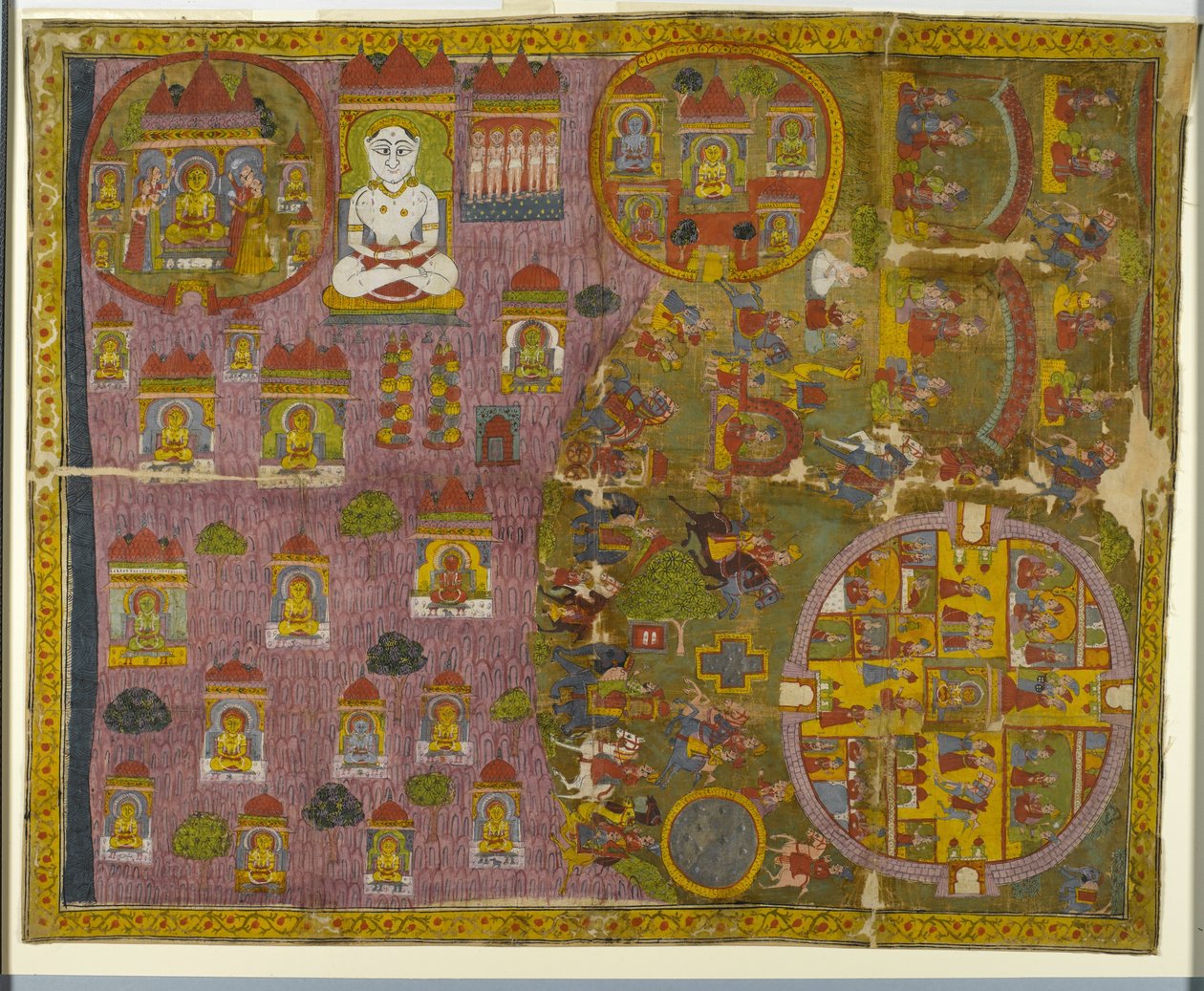 Jain-pyhiinvaellus, tehty Rajasthanissa, n. 1750 (läpinäkymätön wc ja kultaa kankaalla) tekijältä Indian School