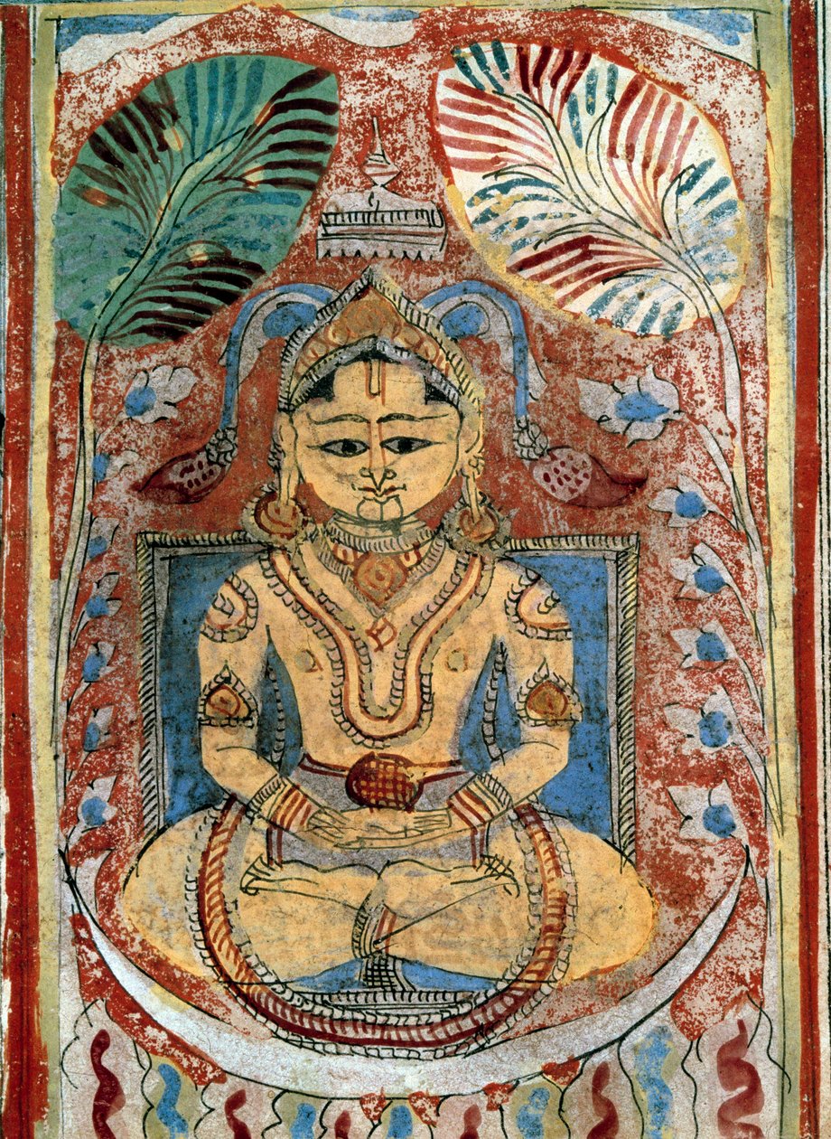 Jainismi (jinismi): esitys profeetta jainista (hengellinen johtaja). Käsikirjoitussivu Bhadrabahun (433-357 eKr.) "" Kalpasutrasta" 1453 Paris, B.N. tekijältä Indian School