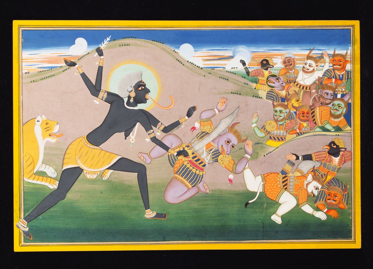 Kali Slaying Demons, n. 1800-1820 tekijältä Indian School