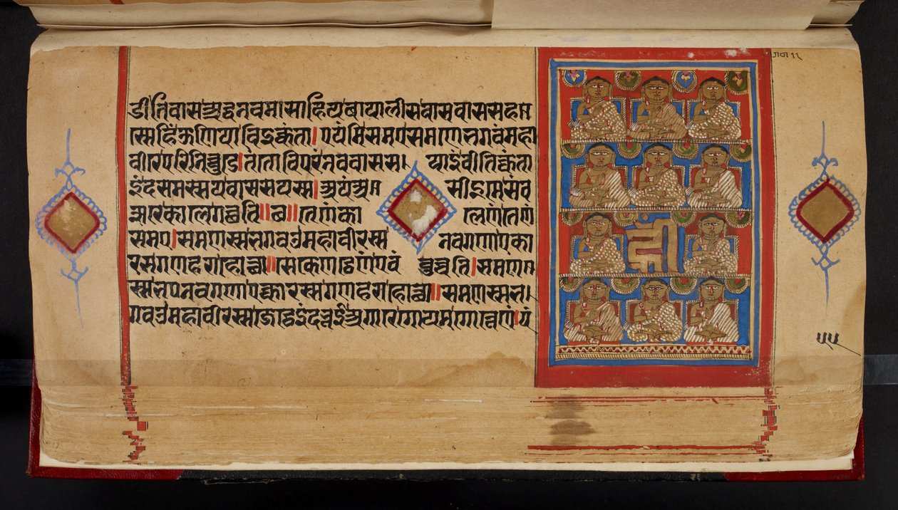 Kalpasutra käsikirjoitusfolio, jossa näkyy Ganadharas tekijältä Indian School