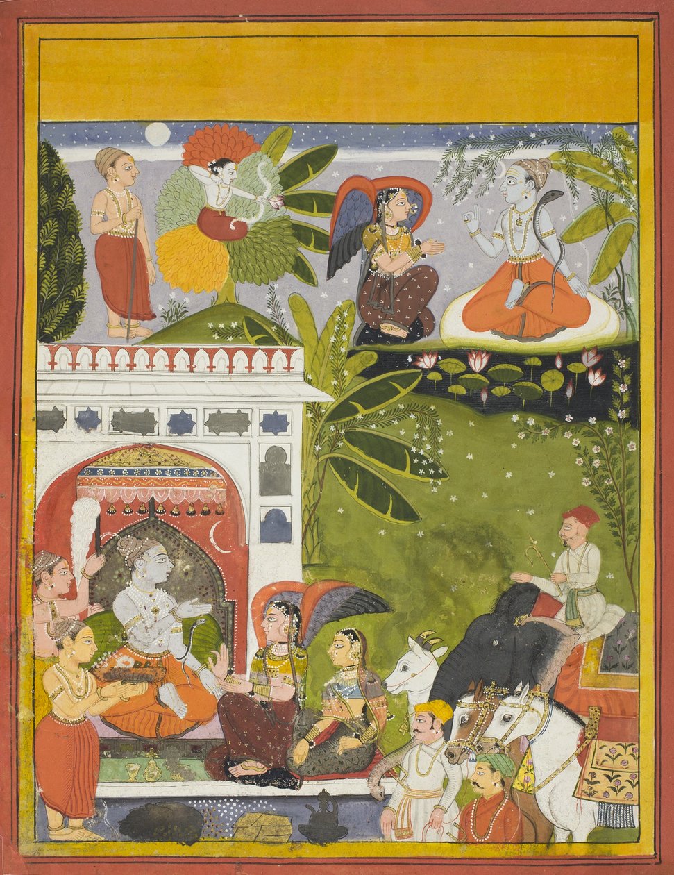 Kama ampuu rakkauden nuolen Shivaan, sivu kopiosta Gita-Gaurista, Song of Gauri, n. 1675-80 tekijältä Indian School