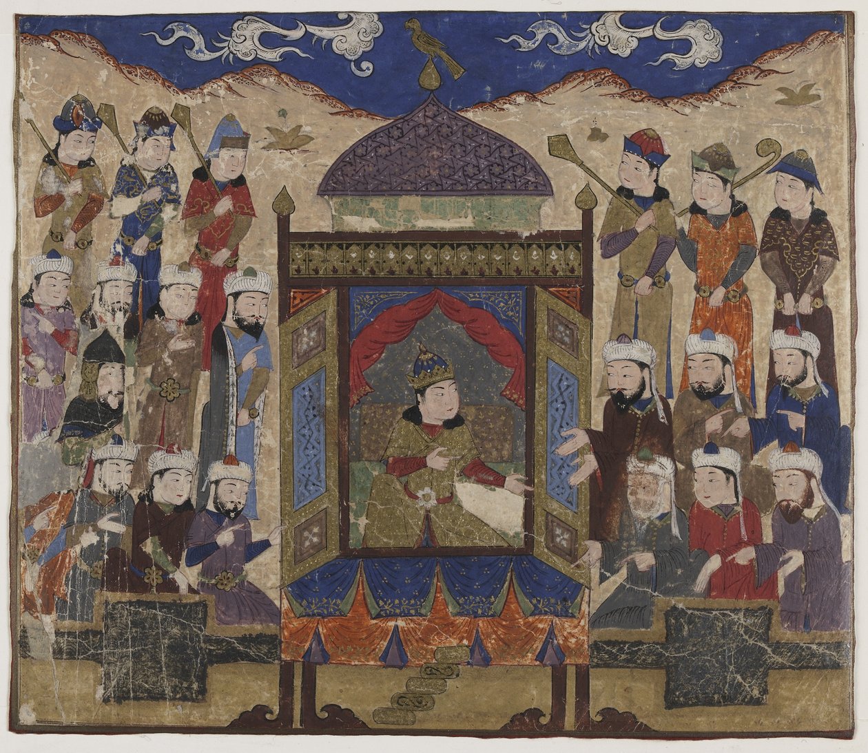 Khusraw Parviz istuu Takht-i Taqdisissa, n. 1425-50 tekijältä Indian School