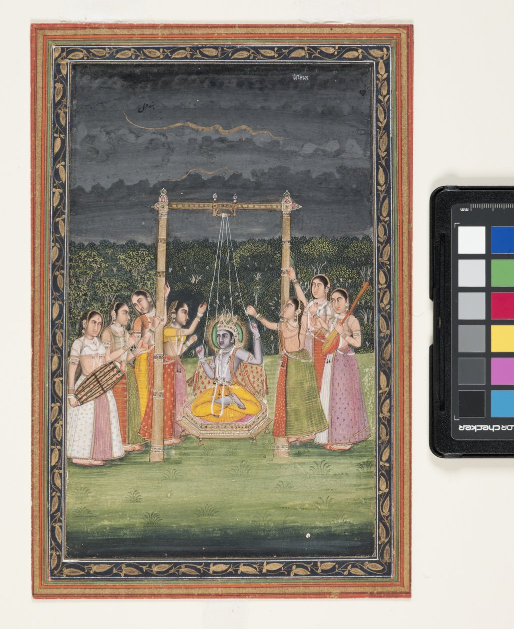 Krishna Rendezvous With Gopis (guassi ja kultalehti paperilla) tekijältä Indian School