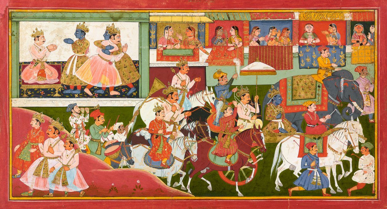 Krishna jättää hyvästit, folio Bhagavata Puranalta, noin 1680-1690 tekijältä Indian School