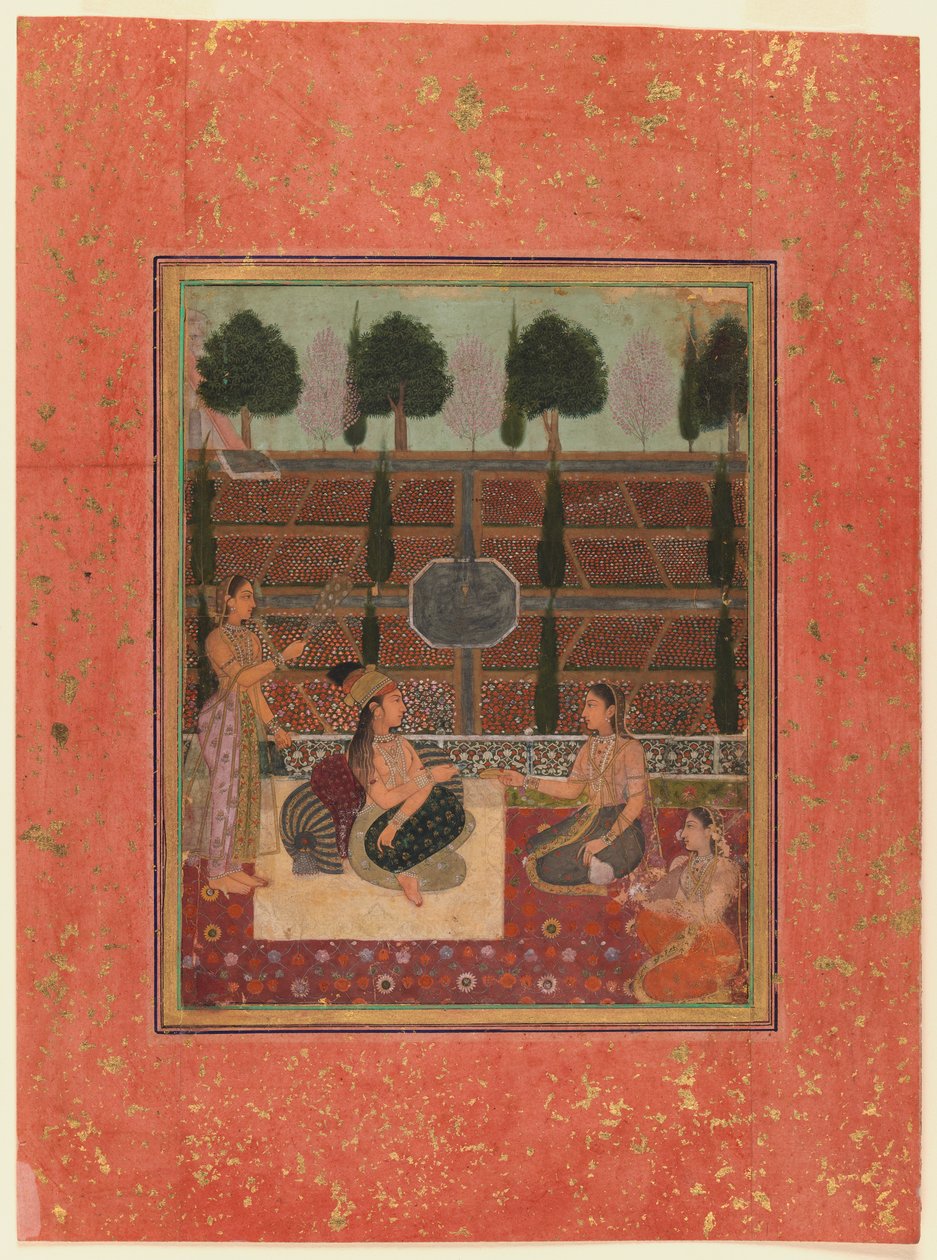 Naiset terassilla, Mughal Style, n.1700-10 (wc kullanvärisellä paperilla) tekijältä Indian School