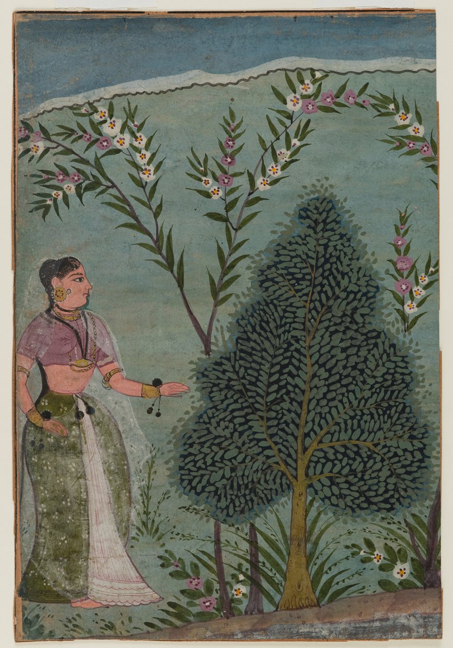 Lady in the erämaa, katkelma sivusta Bhagavata Purana -sarjasta, n. 1590-1600 (wc ja kultaa paperilla) tekijältä Indian School