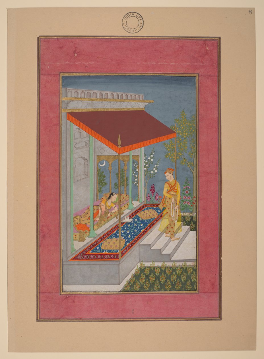 Lalita Ragini, Intia, Hyderabad, noin 1760; Johnsonin albumi 37, nro 8 (muste, värit ja kulta paperille). tekijältä Indian School