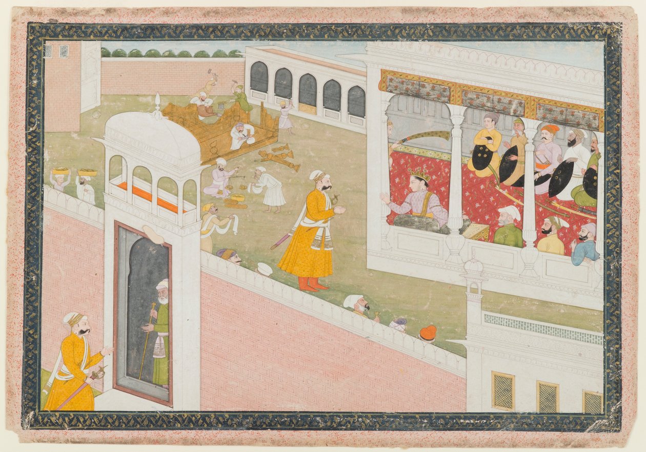 Lehti dispergoidusta Hamir Hath -sarjasta, 1800-1810 (läpinäkymätön wc ja kultaa paperilla) tekijältä Indian School