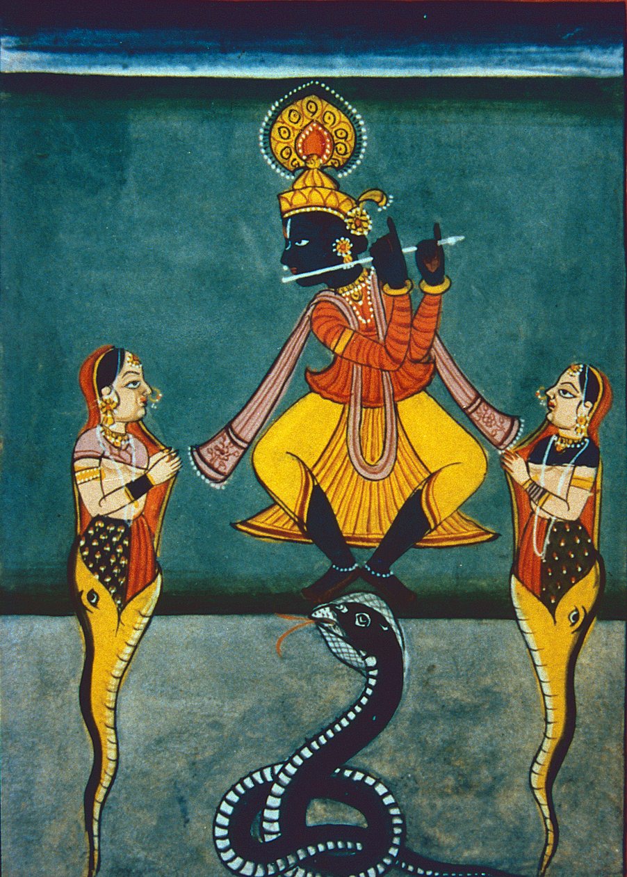 Lordi Krishna (guassi ja akvarelli paperille) tekijältä Indian School