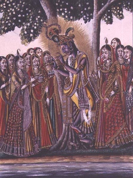 MSS EUR C 116/1 f.14v Krishna, hindu-eeposesta "Adhyatma Ramayana", chapra-taiteilijan maalaus, vesileima 1802 tekijältä Indian School
