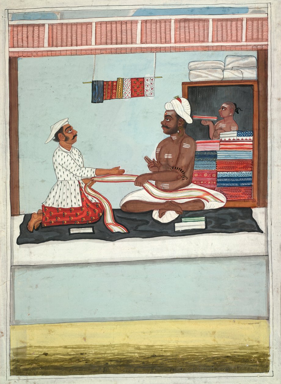 MS Add.Or.2531 Cloth Merchant, n. 1800 (akvarelli paperille) tekijältä Indian School