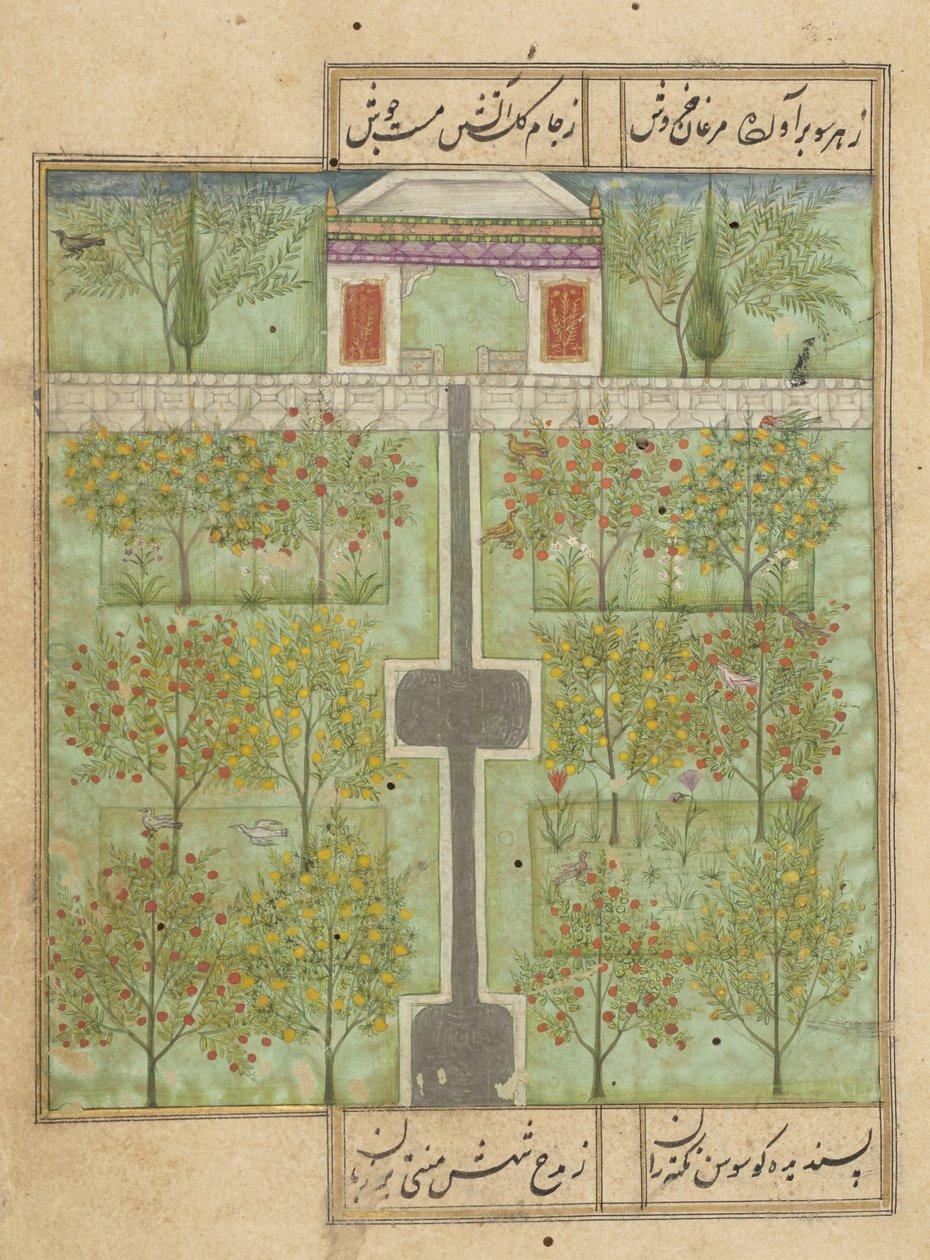 MS Or 338 f.110r, hedelmätarha Deccanissa tekijältä Indian School