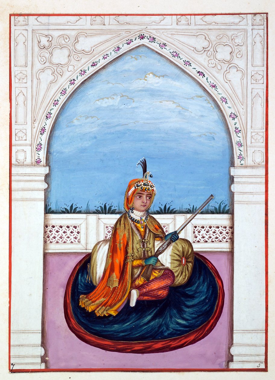 Maharaja Duleep Singh, kirjasta The Kingdom of the Punjab, its Rulers and Chiefs, osa I, 27 akvarellitutkimuksen osio tuntemattomalta intialaiselta taiteilijalta, n. 1840 (wc paperilla) tekijältä Indian School