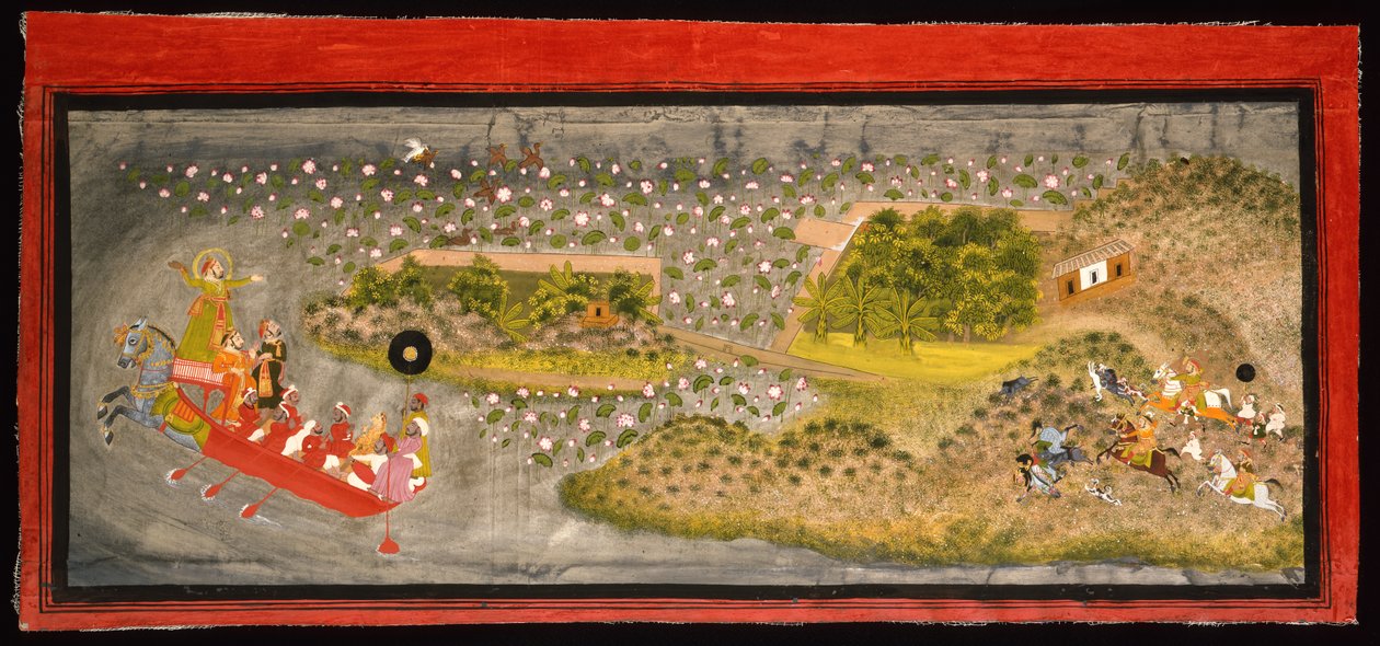 Maharana Jagat Singh II haukkojen ja villisian metsästys, n. 1740 tekijältä Indian School